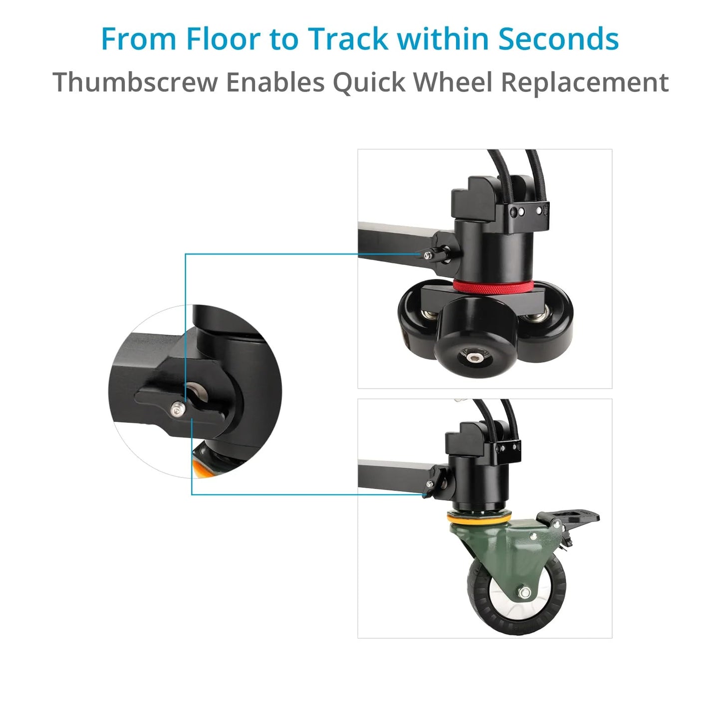 PROAIM Agile Heavy-Duty Floor/Track Studio Dolly. for Single Spiked & Double Spiked Tripods. Robust Construction, 360° Rotating Wheels. Offers Smooth & Flawless Shots