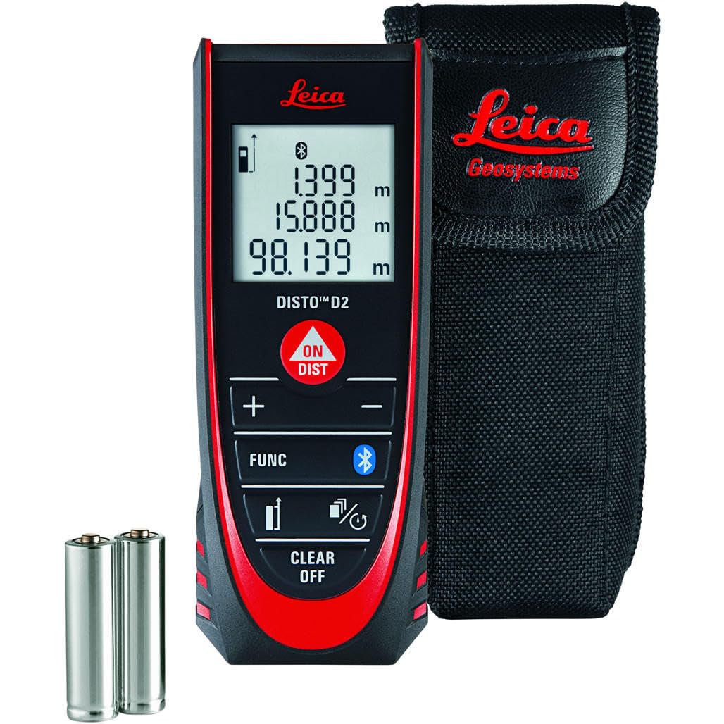 Leica DISTO D2 New 100m/330ft Metric Imperial Laser Distance Measure with Bluetooth 4.0 - Black/Red