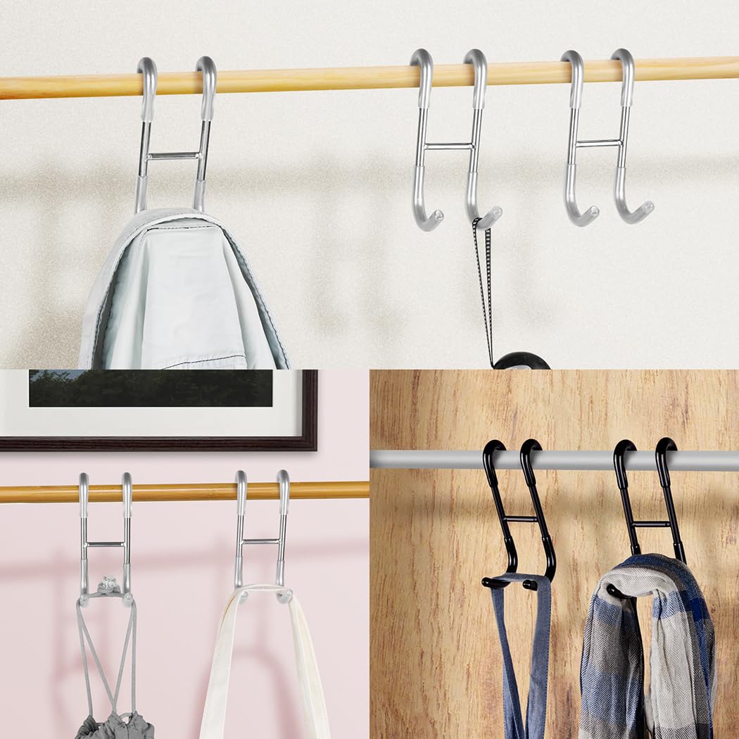 NINETREX Shower Door Hooks,Over Glass Door Hooks for Bathrooms Frameless Glass,Heavy Duty SUS 304 Stainless Steel Hook for Towels,Squeegee,Loofah,Shaver,Robe,2 Pack,Black