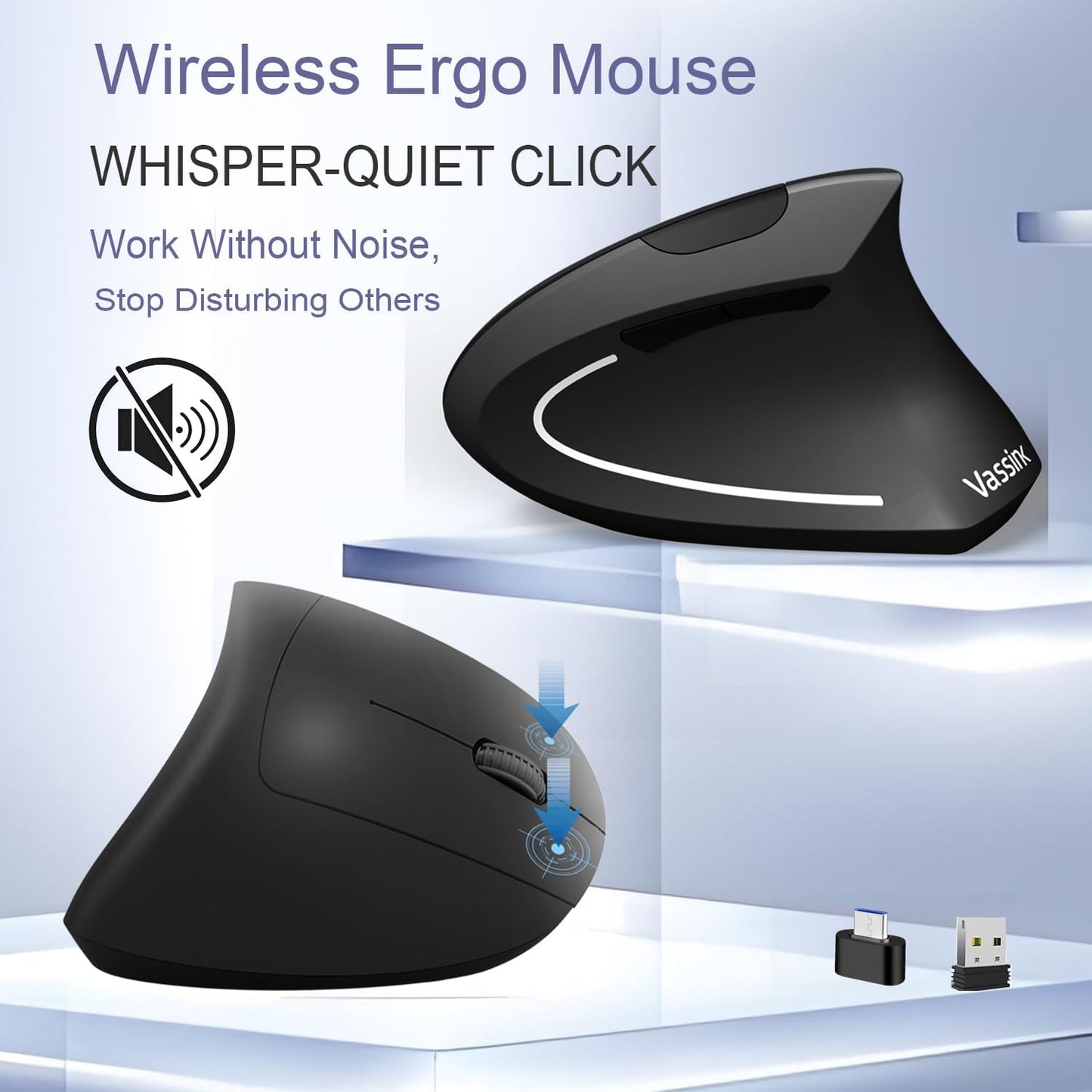 Vassink C(2 1) 800/1200/1600 6 2.4GHz Ergonomic WirelessMouse, USB A+Type in Connection, DPI, Silent Buttons, Carpal