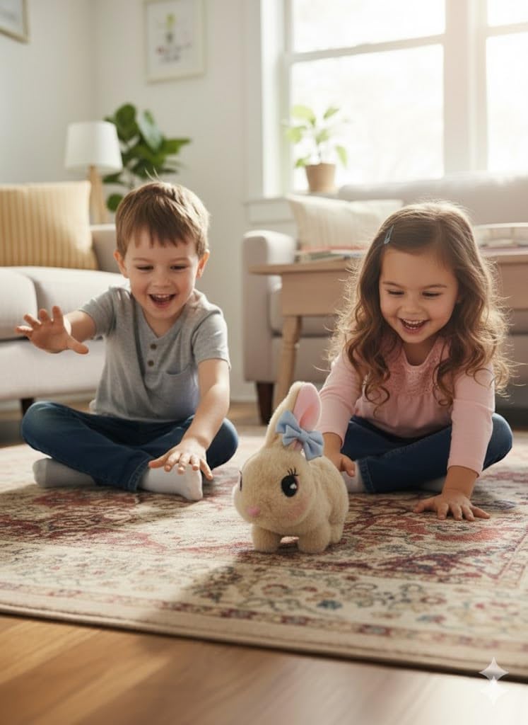 Skiennix Interactive Easter Bunny Toy - Animated Plush Rabbit with Sounds & Movements | Brown