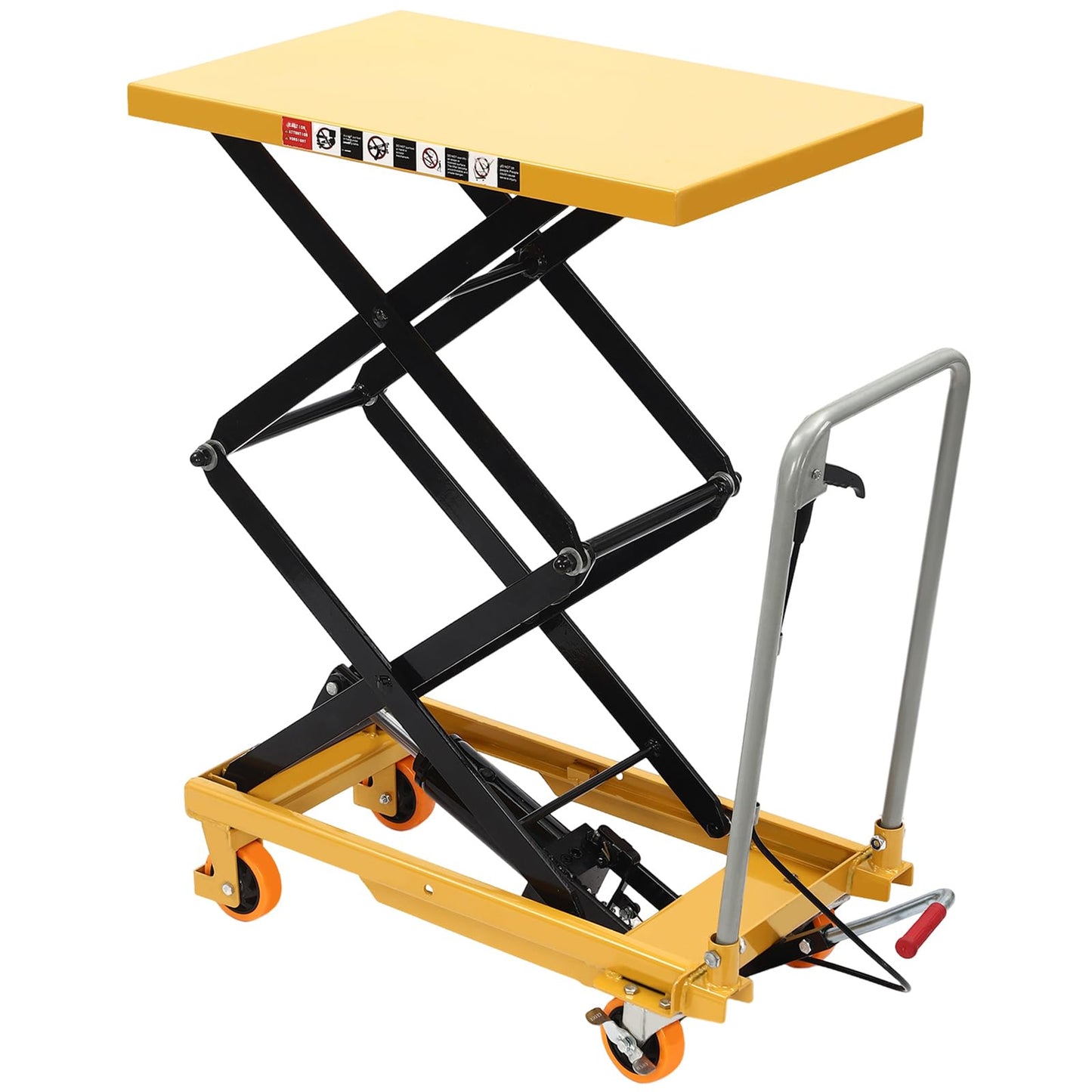 Hydraulic Lift Table Cart 770lbs Load Capacity 51 Inch Lifting Height Manual Hydraulic Double Scissor Cart with Wide Deck, 4 Locking Wheels for Material Handling & Transportation