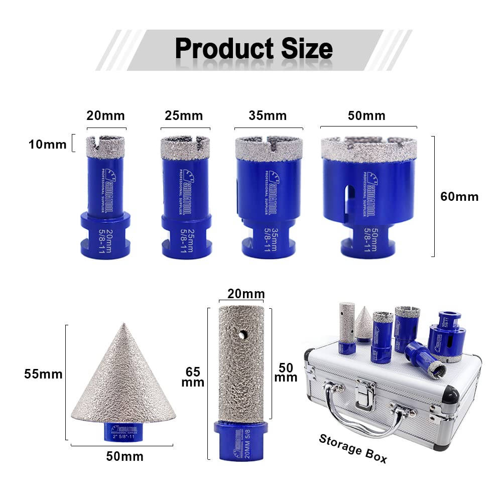 SHDIATOOL Diamond Core Drilling Bits Set for Porcelain Hole Saw Cutter for Tile Marble Ceramic Granite Kit