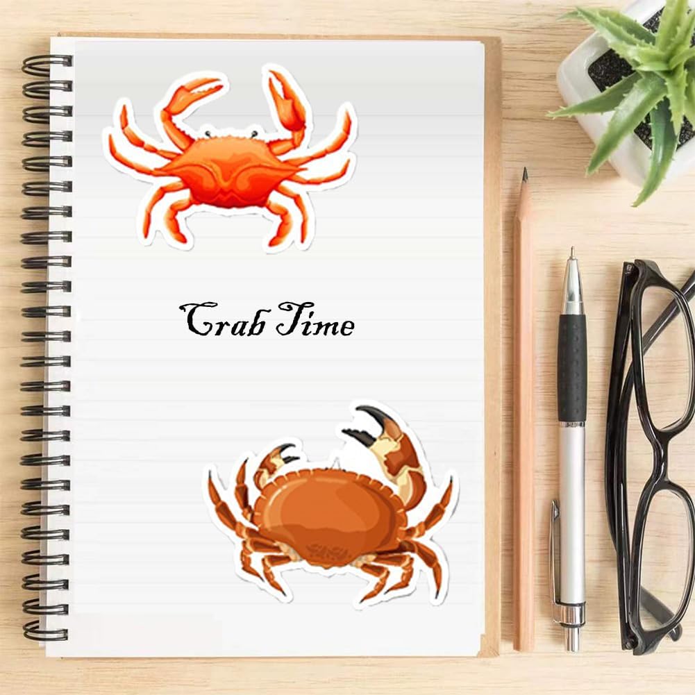 Jukome |50Pcs Crab Stickers Crab Waterproof Vinyl Decals for Water Bottles Laptop Luggage Cup Computer Mobile Phone