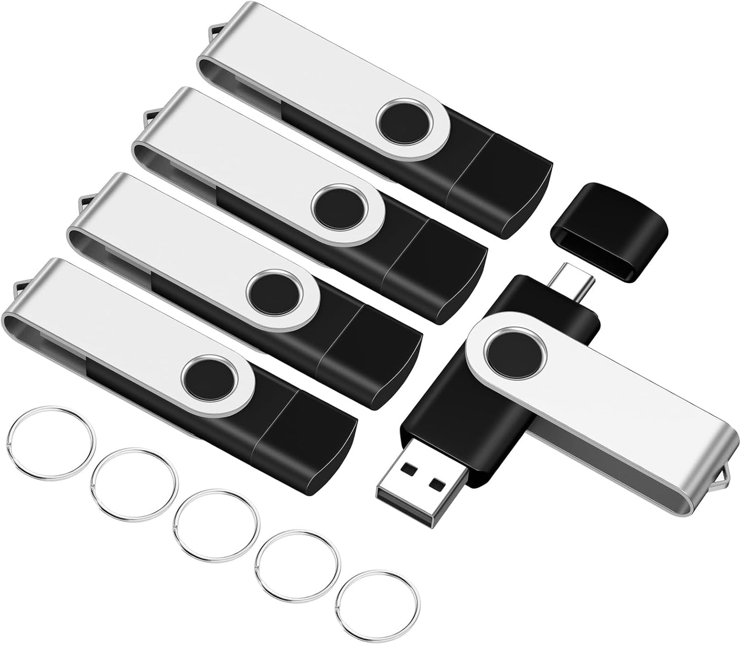 EASTBULL 8GB USB2.0 5-Pack, 2-in-1 FAT32 Pack 8GB) & Type-C Flash Drives USB C Drive Bulk USB-A + USB-C Thumb Drives