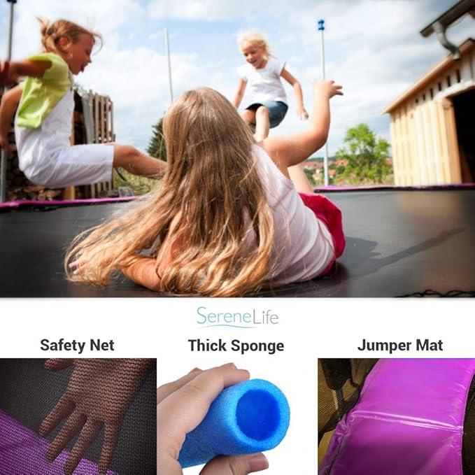 SereneLife 10ft Outdoor Trampoline with Safety Net Enclosure - Large Backyard Trampoline for Kids, Teens & Adults, Weather-Resistant Jumping Mat, Sturdy Frame, Perfect for Family Fun, 120"x120"x100.8"