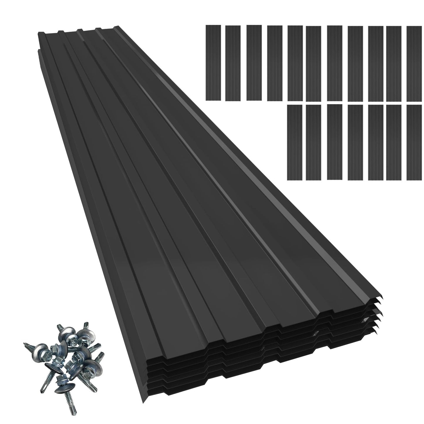18 pcs Galvanized Steel Roof Panels,L42.52×W17.72 Inch Metal Roof Panels,Corrugated Tin Roofing Panels Roof Protector for Garages Black