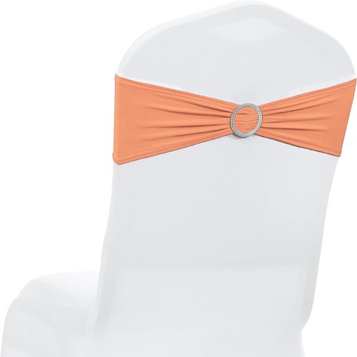 MDS Spandex Chair Sashes - Universal Fit Elastic Stretch Ties with Buckle Slider Bow | 250 Pack - Peach