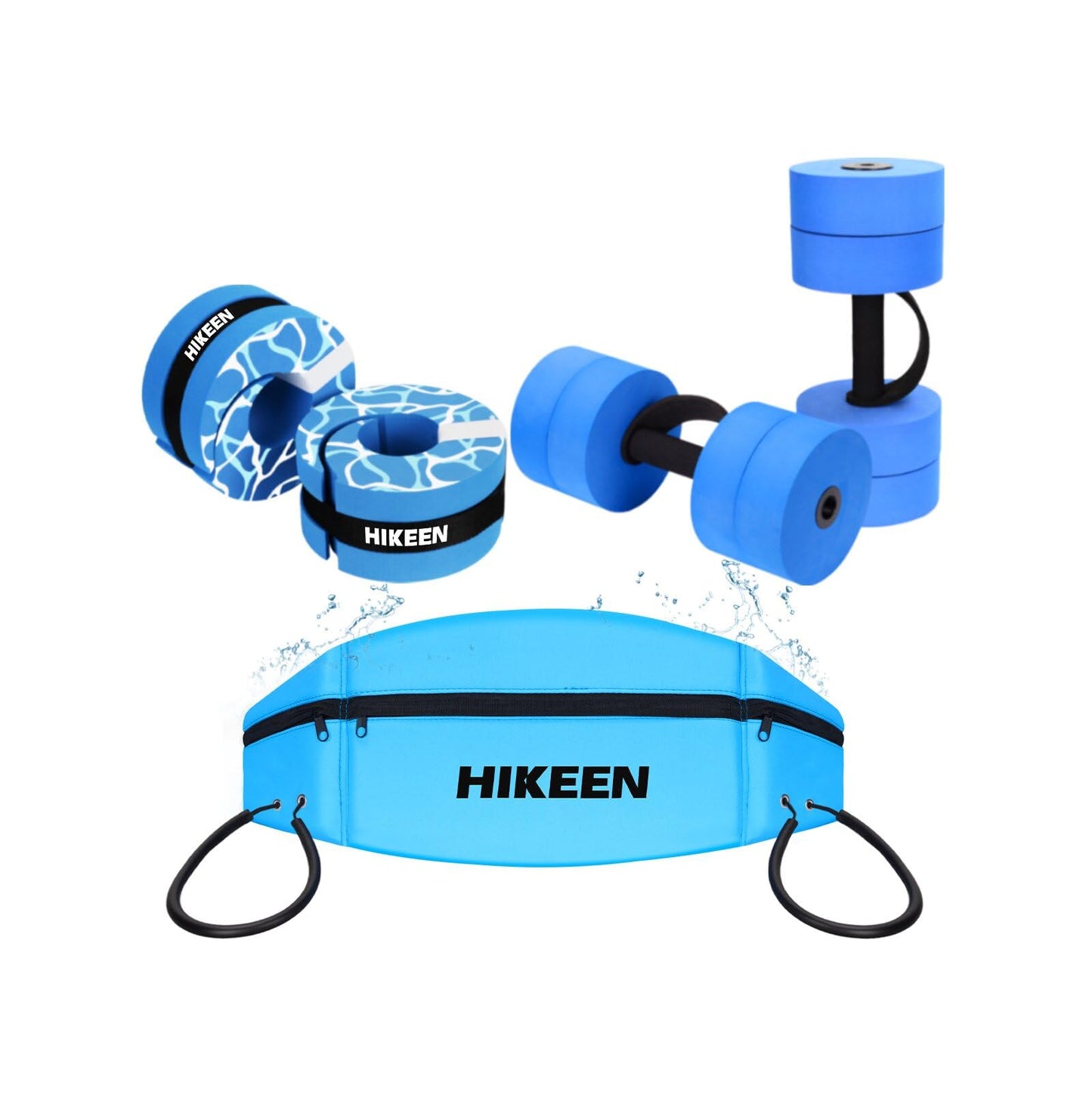 Hikeen 6-Piece Water Aerobics Pool Exercise Equipment, Aqua Aerobics Equipment Set,Includes High Density Water Dumbbell Aqua Belt and Ankle Weights for Aquatic Therapy,Pool Fitness