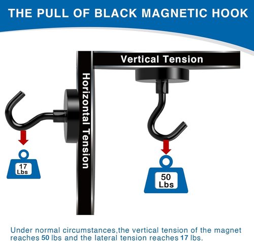 LOVIMAG Magnetic Hooks - Heavy Duty 50lbs+ Strength | 12 Pack Black Magnets for Home & Travel