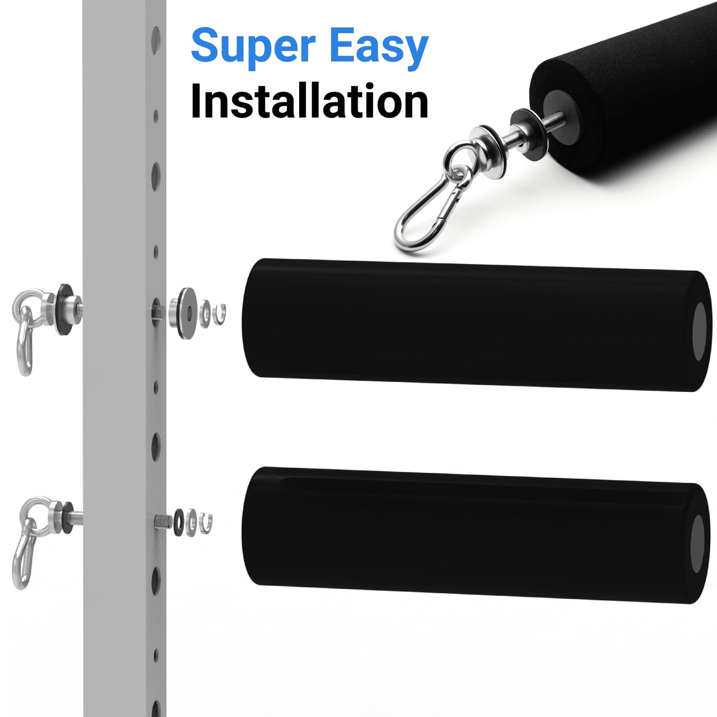 Vatemechie Nordic Hamstring Curl Squat Rack Attachment for 2"x2"/3"x3"/2"x3" Power Rack with 1/2"/1" Hole, Quick-Connect Carabiner & Resistance Band Hook, 1" Thick Comfort Foam