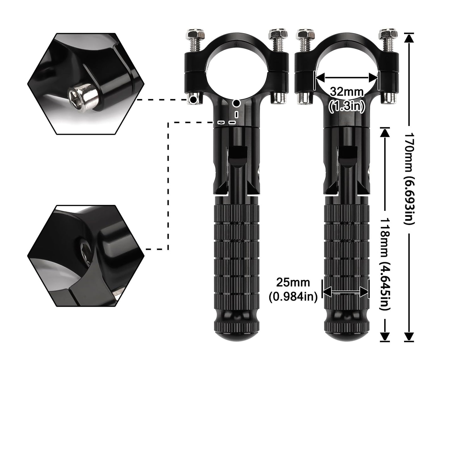 XINGWU 1.25" Foldable Motorcycle Highway Foot Pegs Universal for 32mm Crash Bars CNC Anti-Slip Foot Rest Pedals for Harley Davidson Touring Honda Yamaha Suzuki Motorbike Electric Dirt Pit Bike(Black)