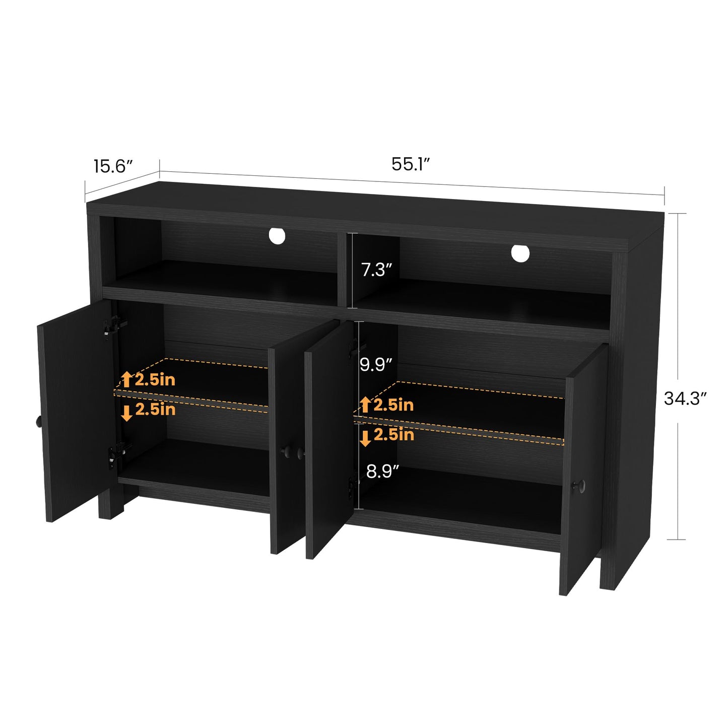 IDEALHOUSE Buffet Sideboard Cabinet with Storage, 55" Large Farmhouse Kitchen Storage Cabinet with 4 Doors & Adjustable Shelves, Wood Coffee Bar Cabinet for Kitchen, Dining Room, Living Room