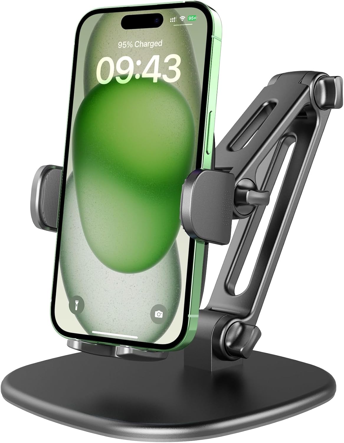 APPS2Car 360 Phone Stand for Desk [No Dropping Stable Triple-Clamp Holder] Adjustable Height Degree Rotation Heavy Base