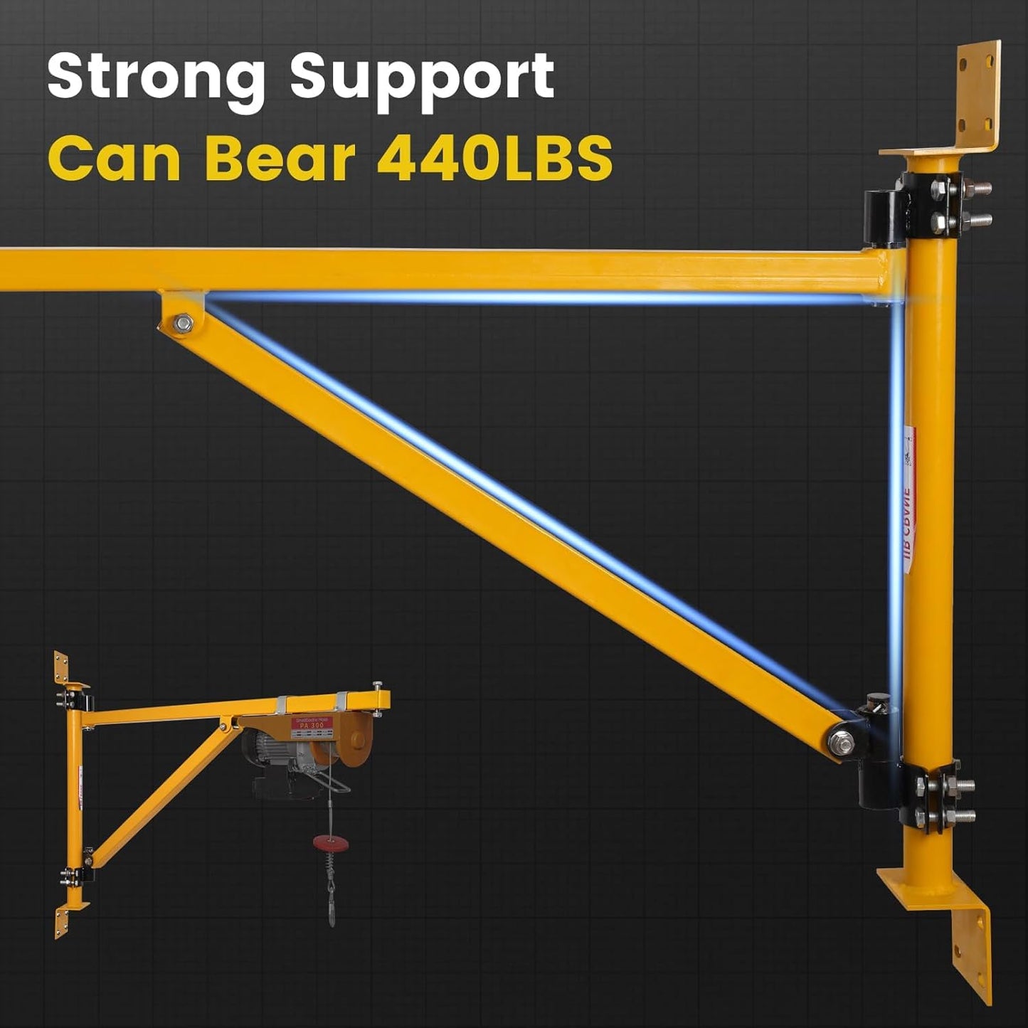 Doppy Wall Mount Jib Crane, Heavy-Duty Hoist Bracket Carbon Steel, 180° Swivel Scaffold Lifting Arm for Electric Hoists Up to 440 Lbs