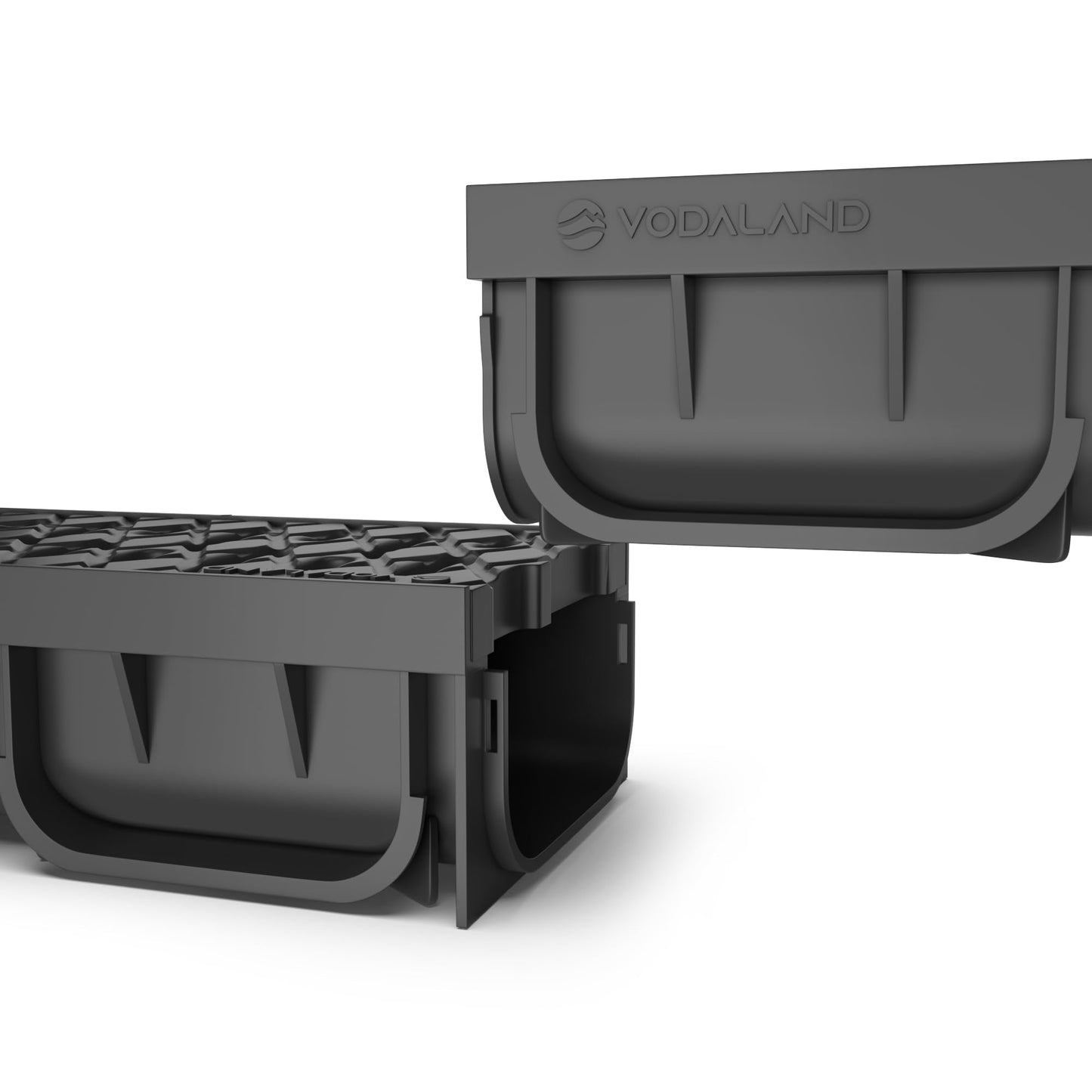Vodaland - 4 Inch Trench Drain System with Grate - Black - Easy 2 (5 Pack)