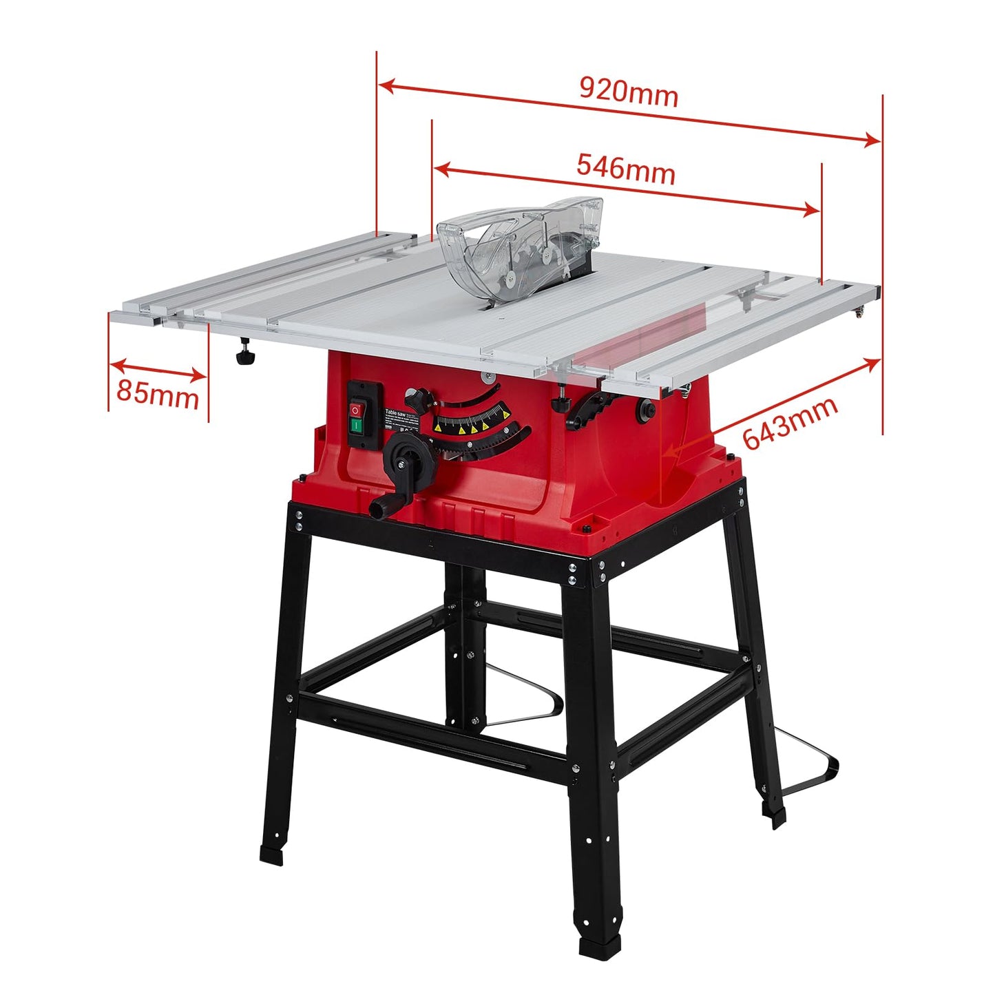 GarveeTech Table Saw, 10 in 15A Multifunctional Saw With Stand & Push Stick, 90° Cross Cut & 0-45° Bevel Cut, 5000RPM, Adjustable Blade Height for Woodworking, Red