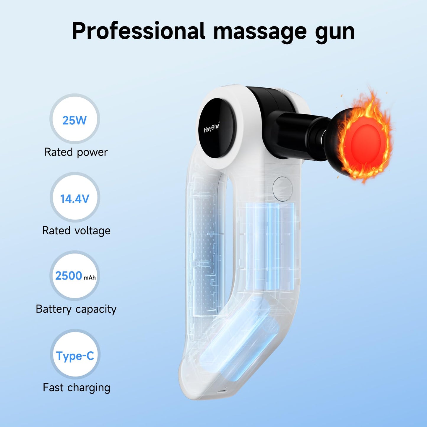 Massage Gun with Heat - Deep Tissue Percussion Massager for Pain Relief, 12mm Amplitude, 5 Speeds & 8 Attachments, Ideal for Muscle Recovery, Back Shoulder Leg - Gift for Athletes, Men, Women, White