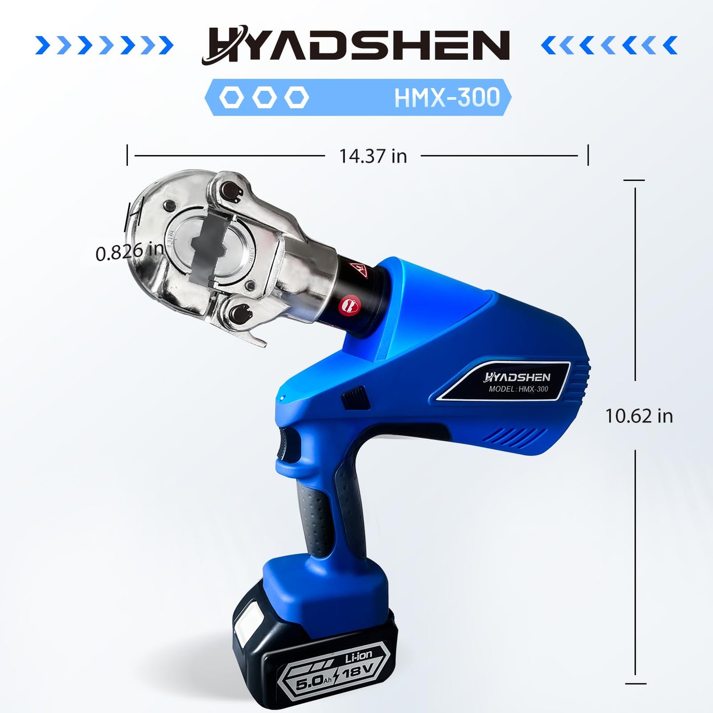 HYADSHEN Electric Hydraulic Cable Lug Crimper Pliers Rechargeable Crimping Tool 6 Ton Electrical Terminal Cable Wire Fiber Crimper Kit with 11 Dies (HMX-300)