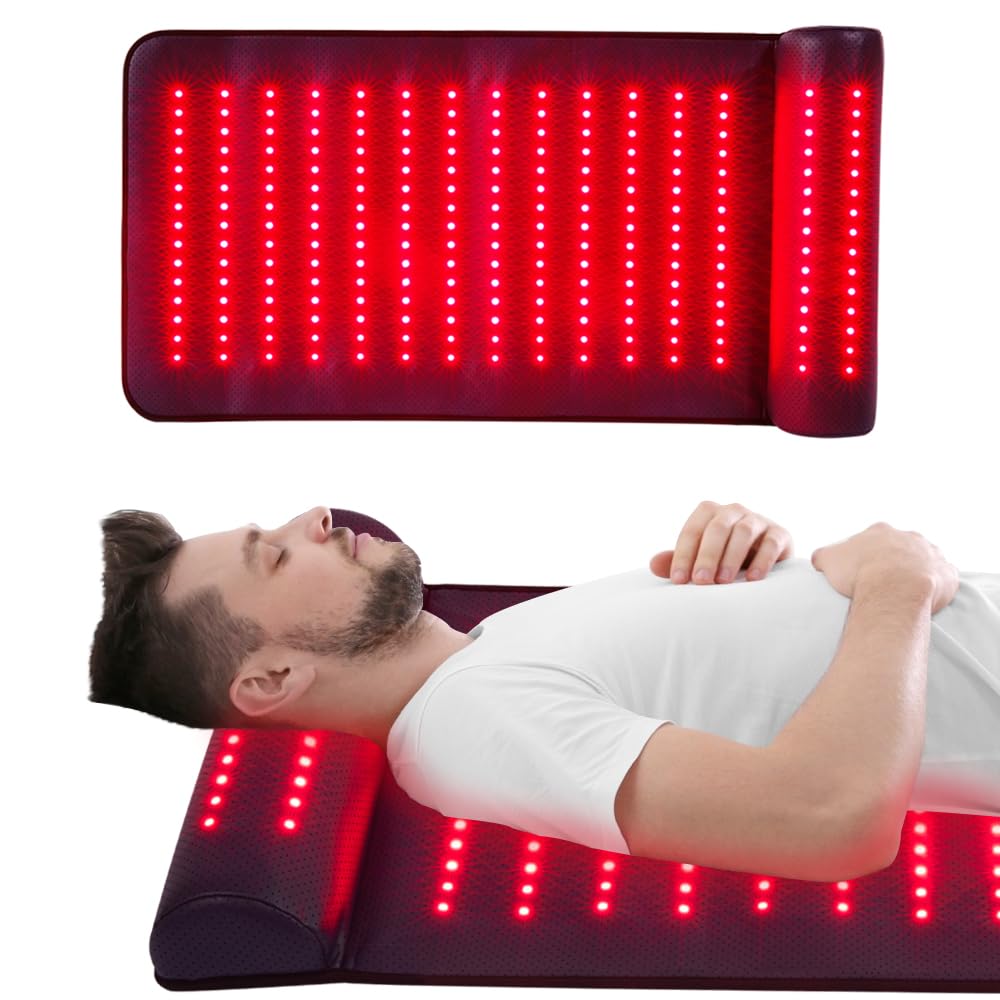 Infrared Red Light Therapy, Red Light Therapy Mat with Neck Support, 660nm&850nm NIR Deep Wavelength Blanket Pad for Back Belly Knee Shoulder HIPS Body Pain Relief