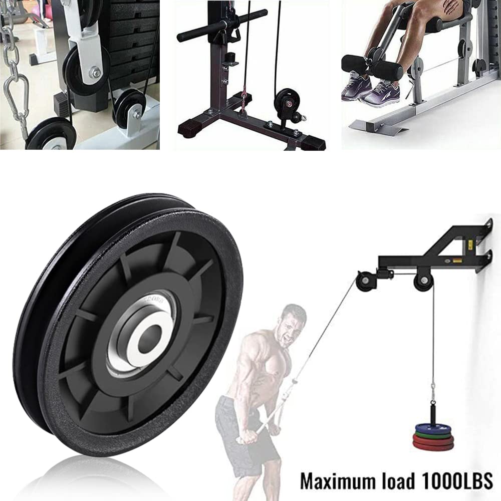 Tempsnow 8Pcs 3.5" Nylon Bearing Pulley Wheel Replacement for Gym Equipment Part Cable Machine Universal Wear-Proof Nylon Pulley System Gym Attachments