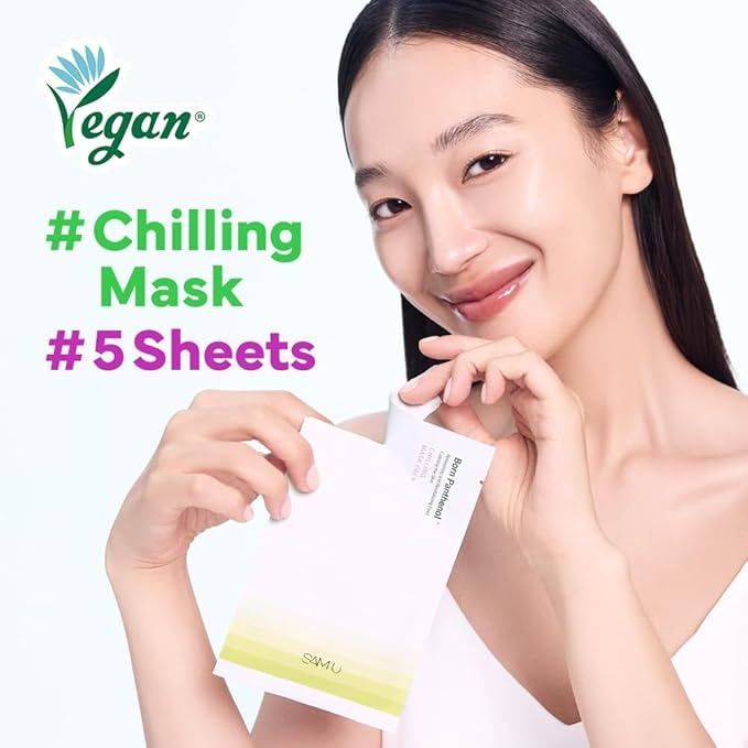 SAM'U Born Panthenol Chilling Mask ??Korean Facial Sheet Mask with Birch Sap & Xylitol for Deep Hydration ??Soothing & Cooling Face Mask, Vegan Korean Glass Skin Care Face Mask (5 Sheets)