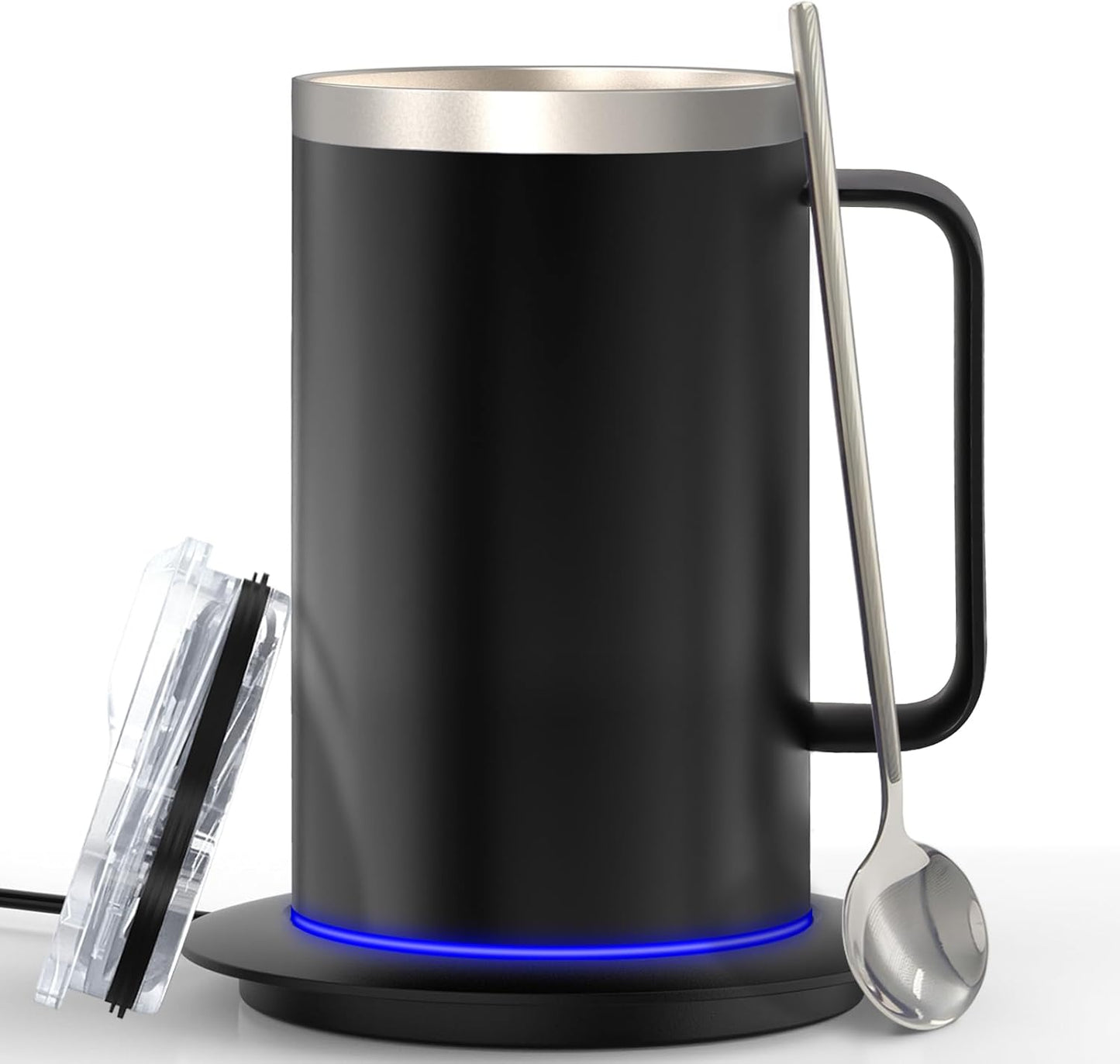 YIMUBREEZ 10Hrs Set (17oz-Black) Smart Temperature Control Coffee Mug for Desk,Heated Cup with Auto Shut Off, USB