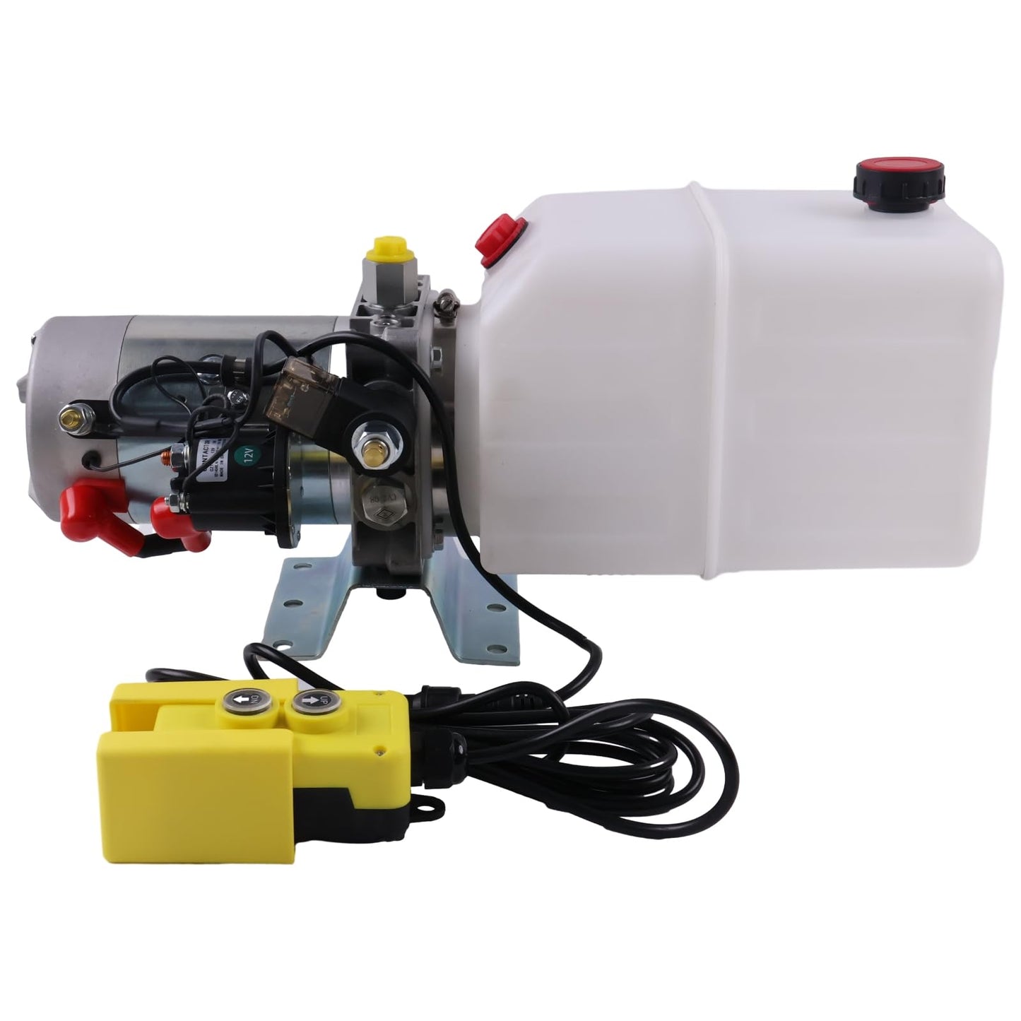 Solarhome 12V DC Single Acting Hydraulic Power Unit 6 Quart Plastic Tank with Remote Control 4.5" 2500PSI 3000PSI SAE 8 Ports Compatible with Dump Trailer and Car Lifting