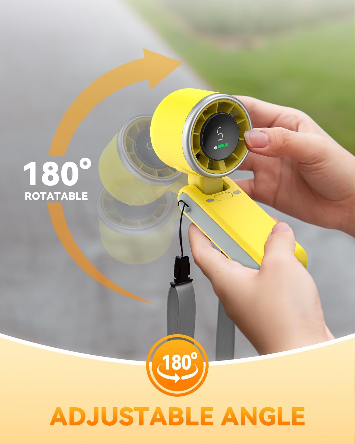 PlayHot Portable Handheld Turbo Fan - 5-Speed Rechargeable 5000mAh Battery | Lightweight 3-in-1 Design, Yellow