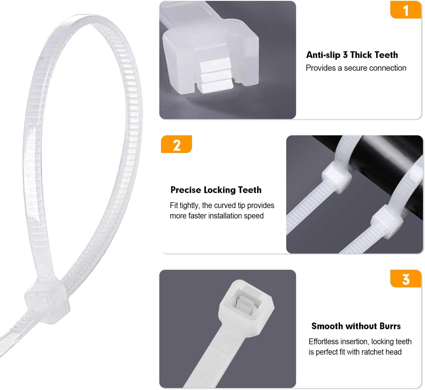 1200pcs 12 Inch, 50lb Zip Ties, RAZCC Cable Zip Ties Heavy Duty White Plastic Wire Ties with Tensile Strength
