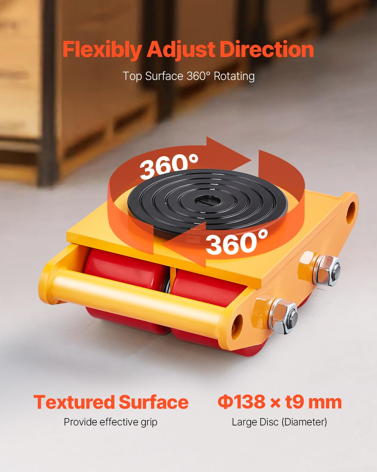 VEVOR Machine Skate, 6T Machinery Skate Dolly, 13228 lbs Machinery Moving Skate, Machinery Mover Skate with 360° Rotation Cap and PU Directional Rollers, Heavy Duty Industrial Moving Equipment, Yellow