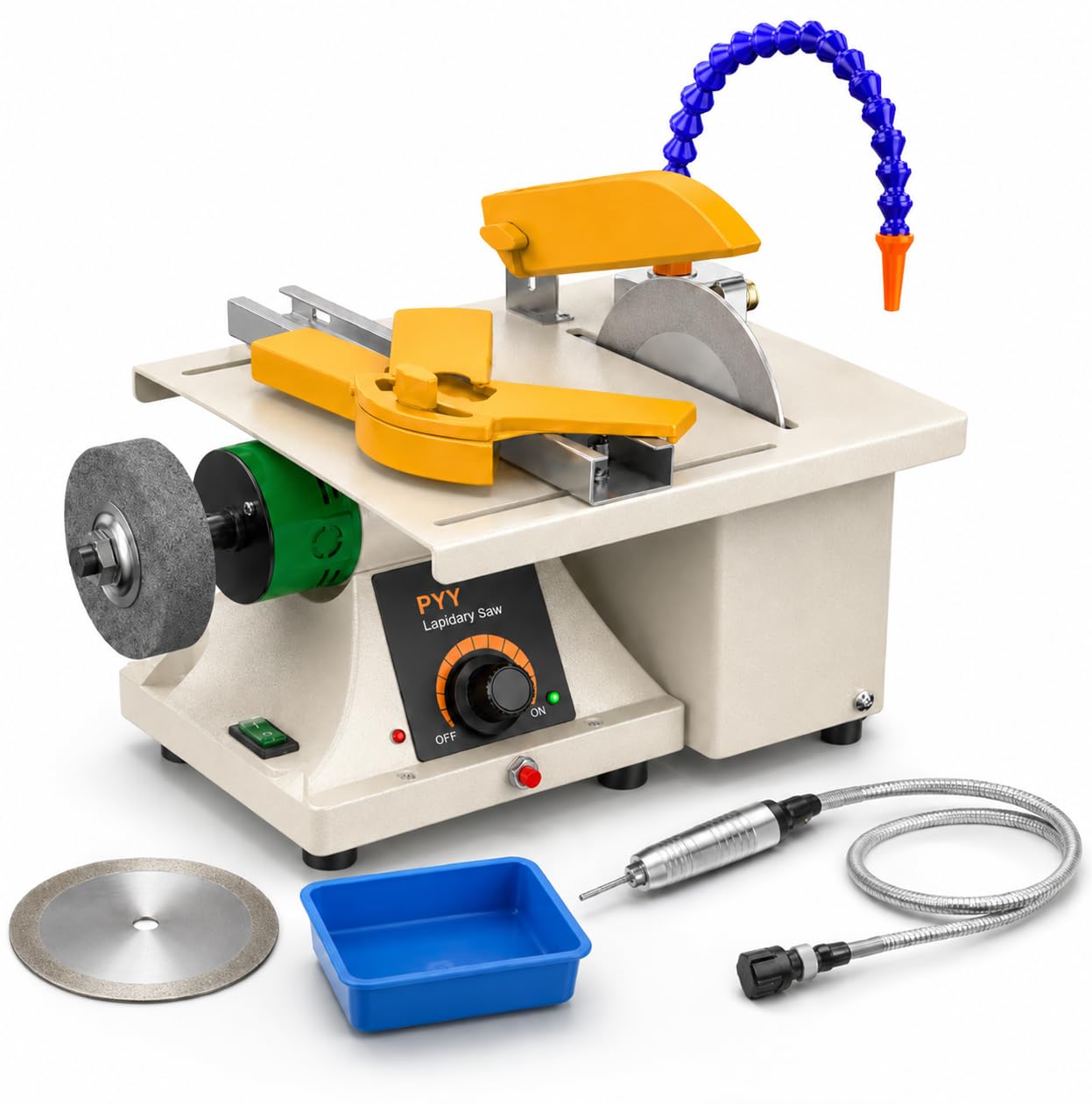 PYY Lapidary Saw - Jewelry Rock Saw w/Upgraded Diamond Blades Blade, 0-10000 RPM for Cutting Rocks & Polishing, DIY Art Project Lapidary Equipment,Apricot,350W
