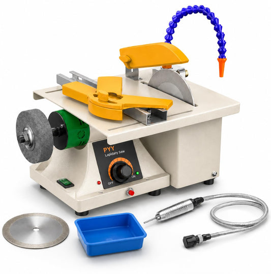 PYY Lapidary Saw - Jewelry Rock Saw w/Upgraded Diamond Blades Blade, 0-10000 RPM for Cutting Rocks & Polishing, DIY Art Project Lapidary Equipment,Apricot,350W