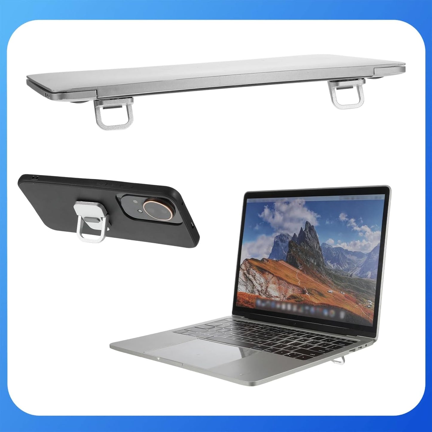 Xosjska 2 PCS Invisible Computer Keyboard Stand, Portable Keyboard Riser, Zinc Alloy Self-Adhesive Mini Laptop Stand