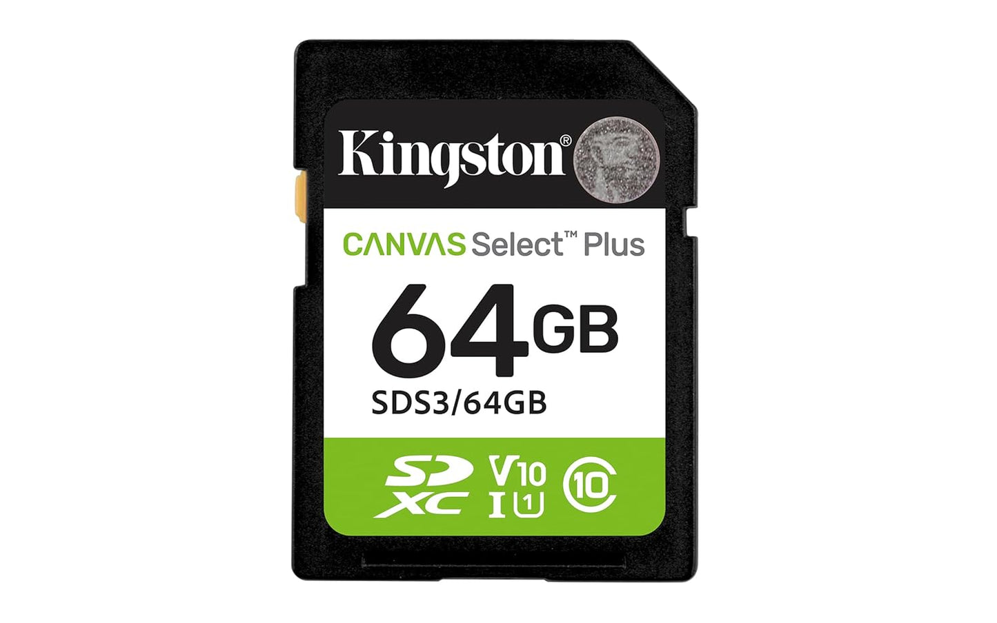 Kingston 64GB 100MB/s 10, U1, V10 SDS3/64GB Canvas Select Plus SD Card Up to Class UHS-I