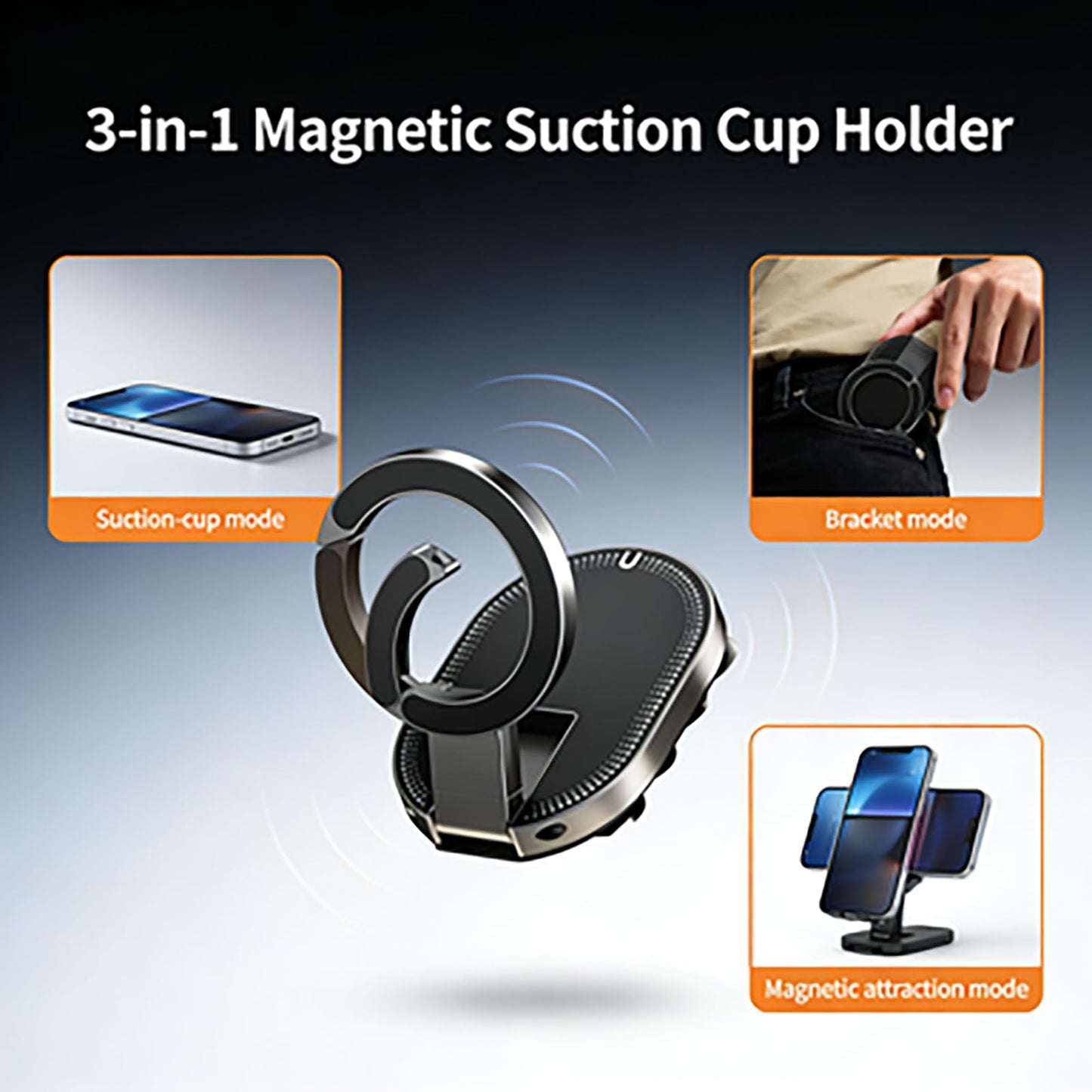 2026 New 3 in 1 Magnetic Suction Cup Phone Mount, 18 Strong Suction Cups Car Phone Holder, 360° Rotatable Universal Phone Stand for Gym Kitchen Home Office.(1PC)