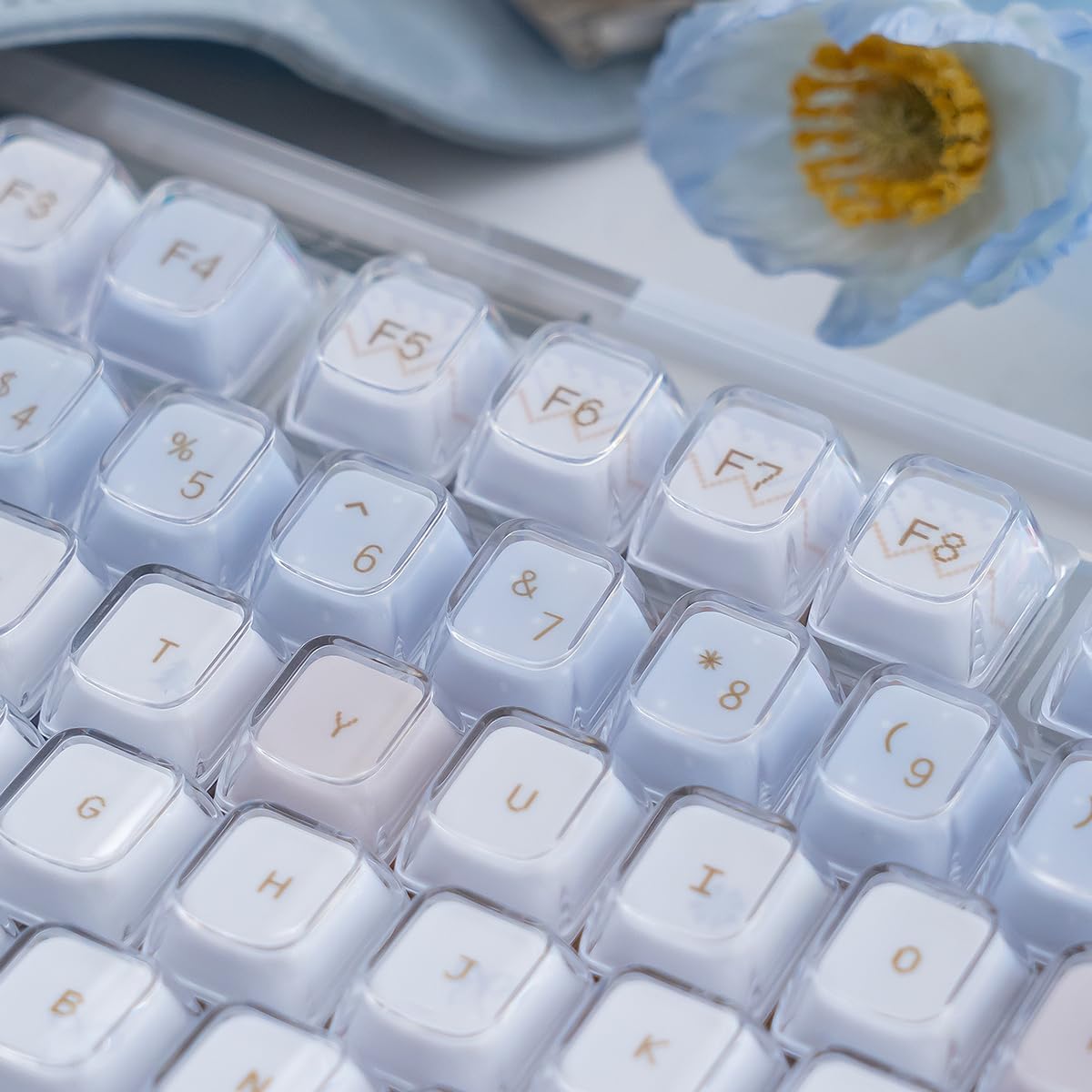 SUEHIODHY 123 Set, 61/68/84/87/98/100 Crystal Jelly Keycaps, Blue White Translucent Keycaps, Keys Custom KDA Profile