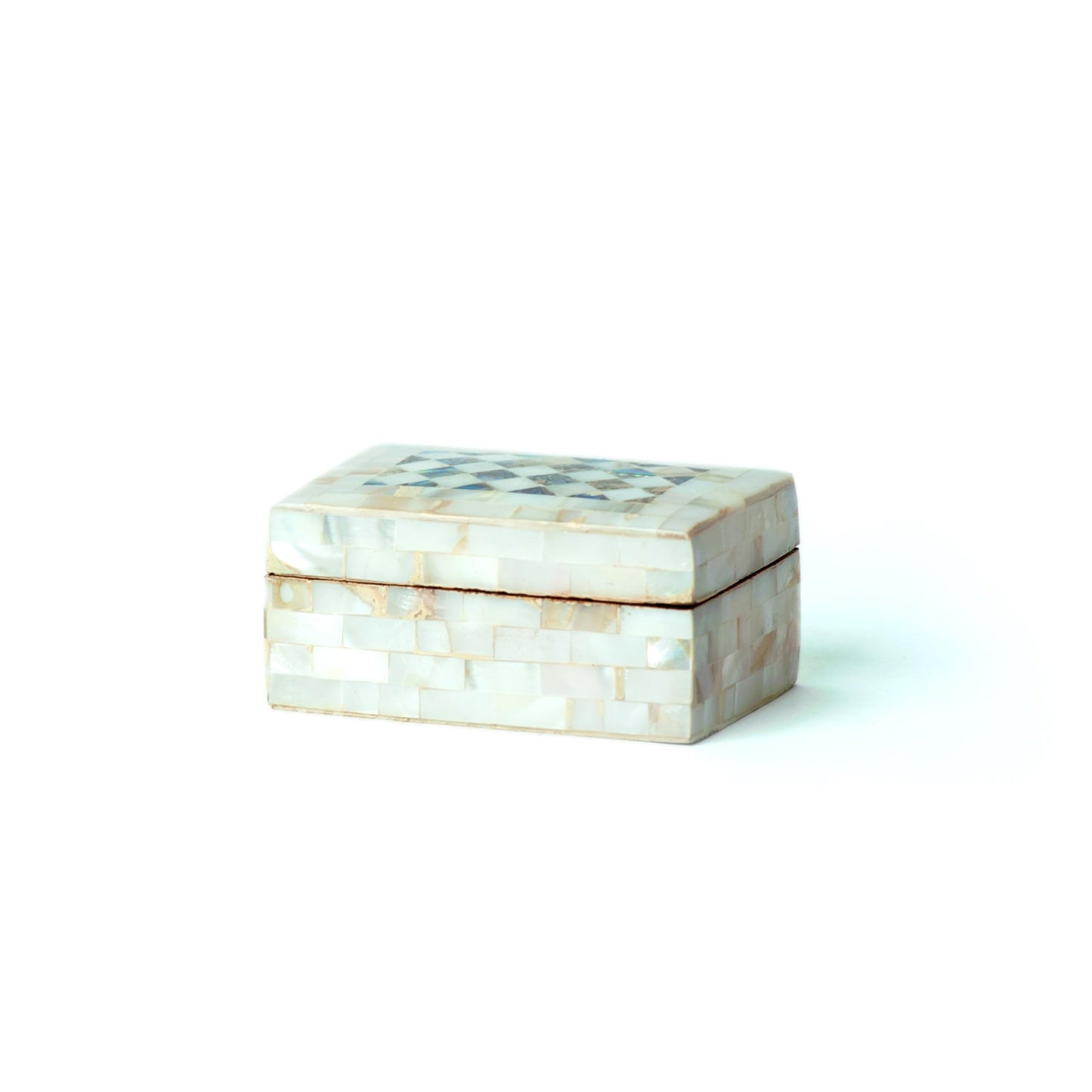 Egyptian Wooden Jewelry Box with Mother of Pearl Inlaid - White Rectangle Unique Gift Container - Arabesque Pattern Design - Velvet Lined - Made in Egypt