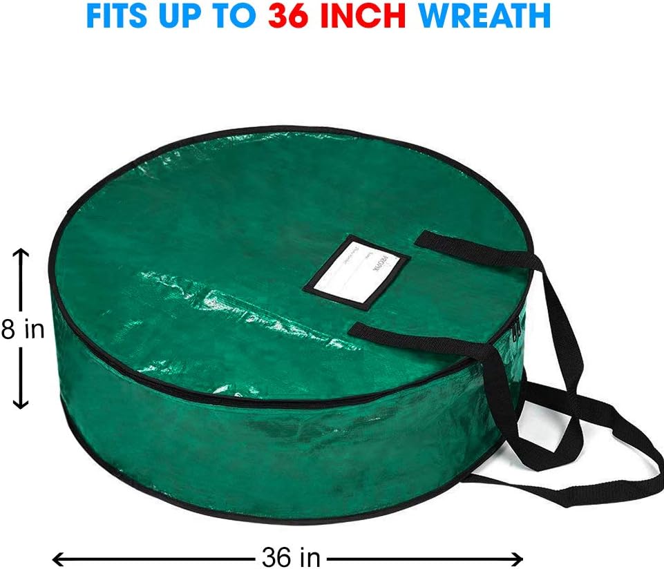 ProPik Christmas Wreath Storage Bag - Heavy Duty Tear Resistant Holiday Container | 36” x 8” (Green)