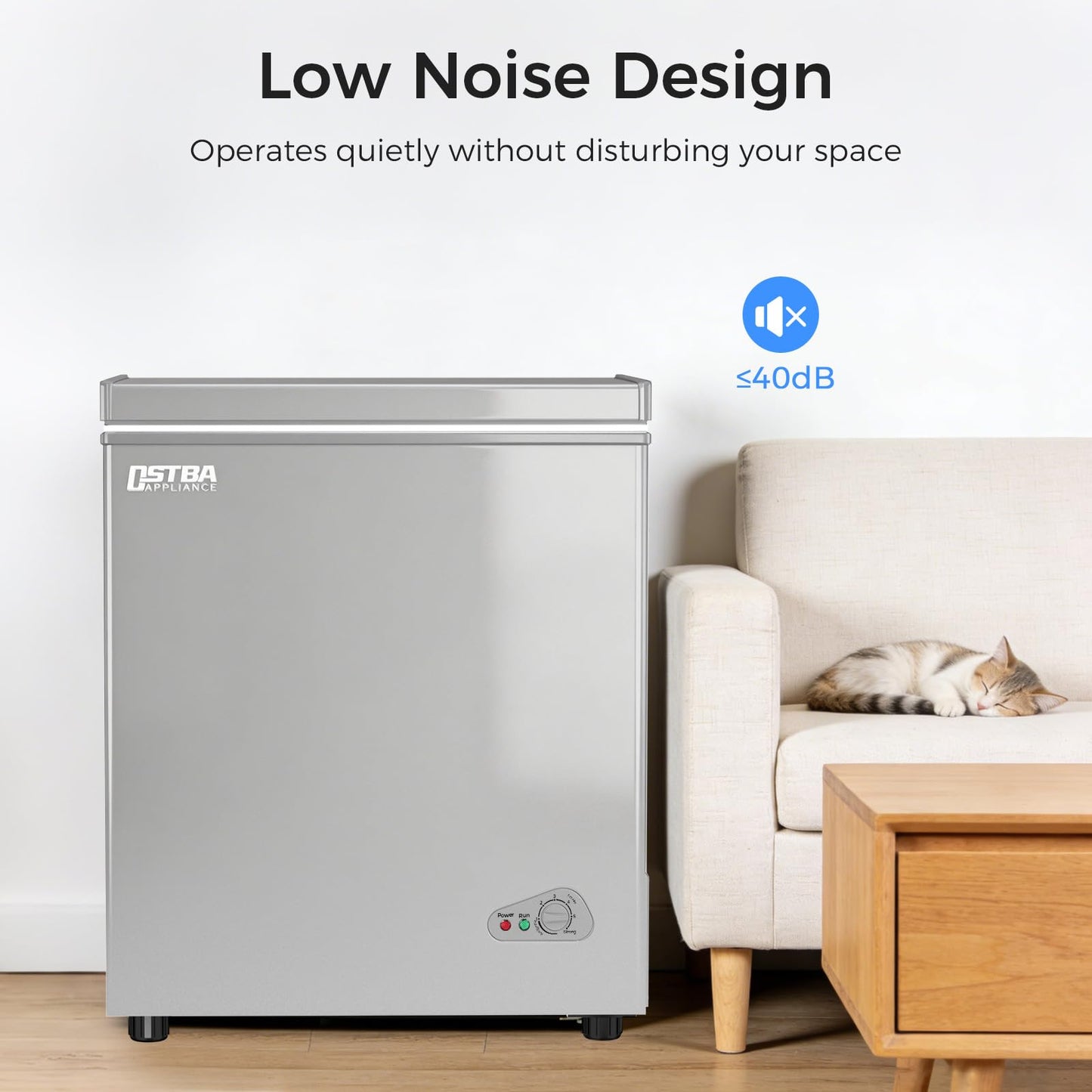 OSTBA 5.3 Cu.Ft Chest Freezer, Large Capacity Deep Freezer with 2 Removable Baskets, Bottom Wheels, 6-Level Temperature Control with Fast Freeze Mode, Energy Saving Quiet Freezer, Silver
