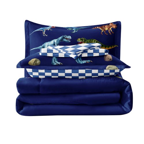 Leaflin Kid Twin Comforter Set - 5 Piece Dinosaur Bedding Set for Boys/Girls - Super Soft Microfiber Bed in a Bag with Comforter, Sheets, Pillowcase, Blue