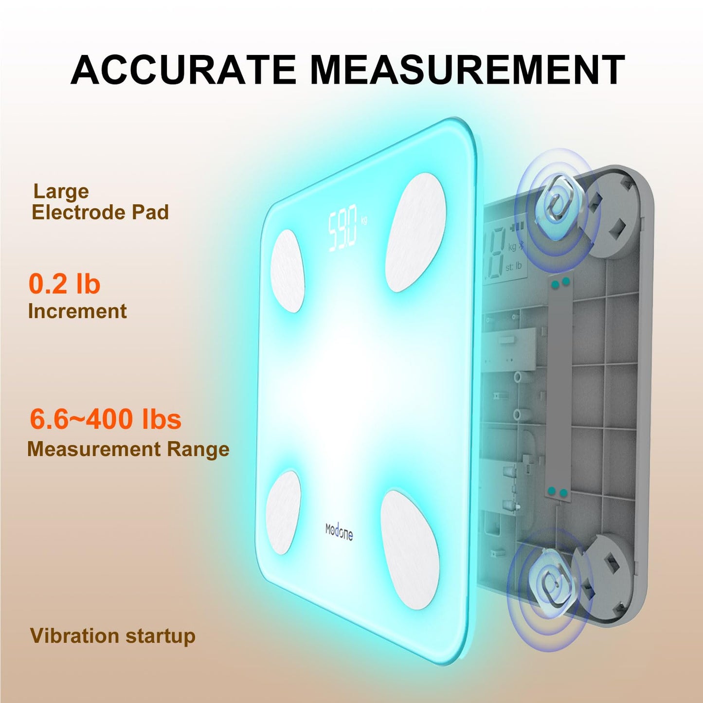 Scale for Body Weight, Digital Weight Scale with Color-Changing, Most Accurate to 0.2lb, Bluetooth Bathroom Scale with Bmi, Body Fat, Muscle Mass, 18 Body Composition Analyzer Sync App, 400 lbs-White
