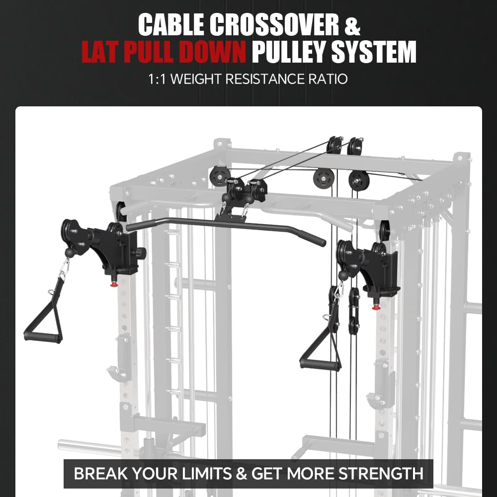 FAGUS H Commercial Smith Machine with Weight Bench Combo, 4000LB Power Cage Squat Rack with Lever Arm, Leg Press, Multi-Function Linear Bearing Cable Crossover Machine for Home Gym, Black