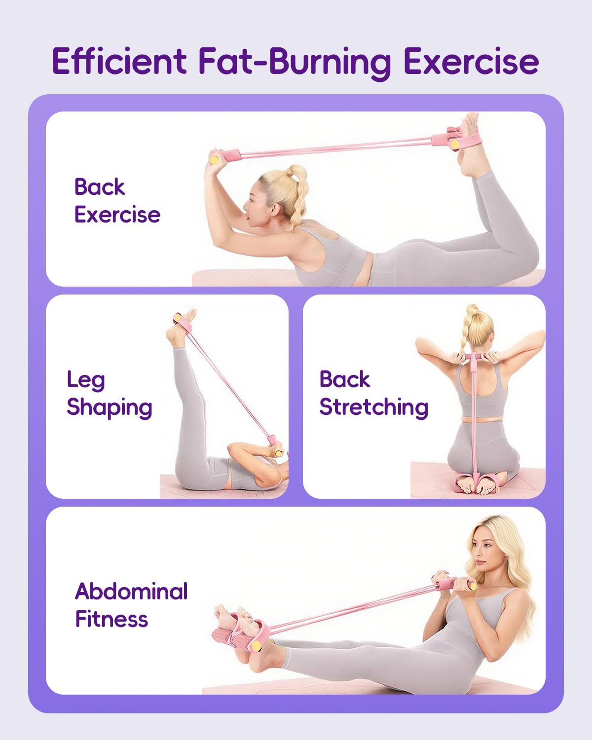 ArkPack Pedal Resistance Band with Handle,6-Tubes Elastic Pull Rope Fitness Foot Pedal Resistance Bands for Women Girls Bestie Yoga Pilates Exercise Legs Calves Waist Arms Abdomen- Purple