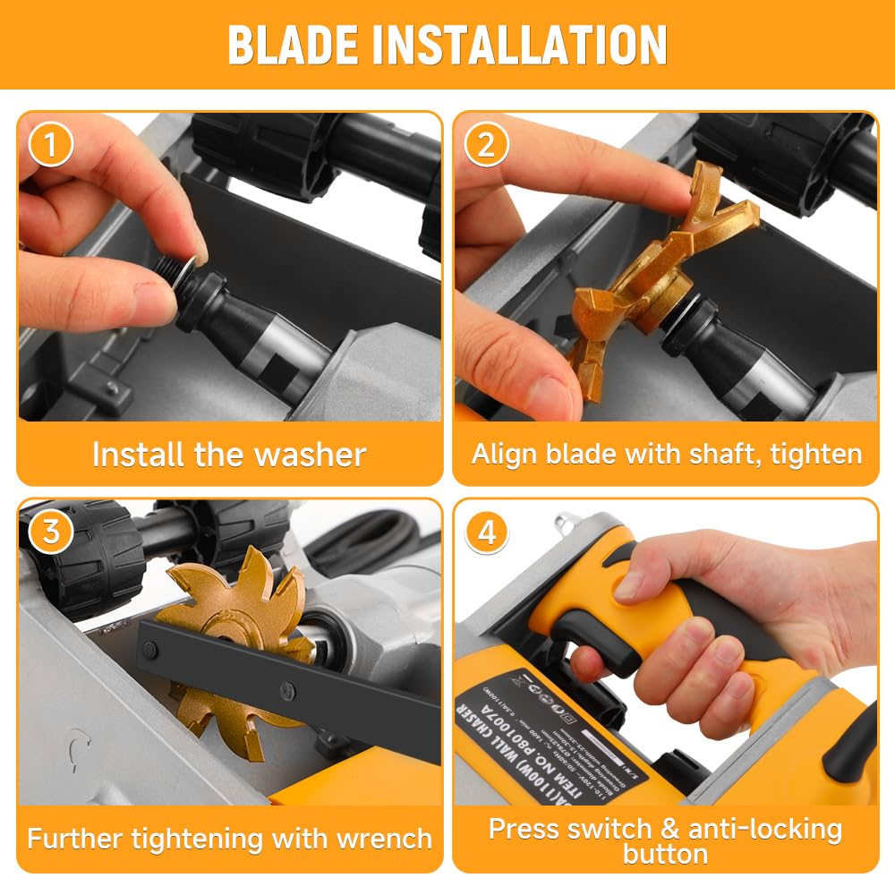 Hoteche Wall Groove Cutting Machine 1100W Electric Wall Chaser 1-Inch Groove Slotting Machine for Masonry & Brick