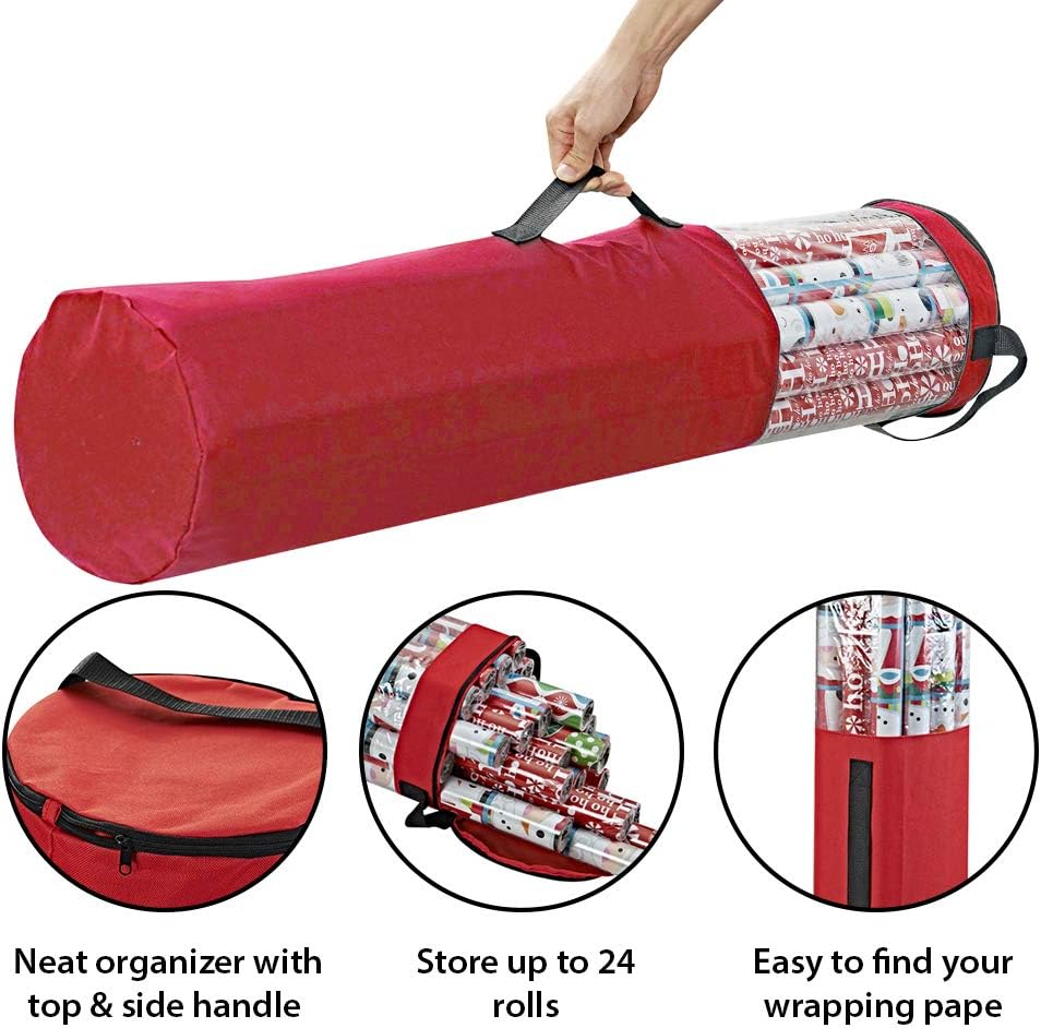 ProPik Wrapping Paper Storage Bag - Heavy Duty Organizer for Up to 24 Rolls | 40-Inch Clear PVC with Handles