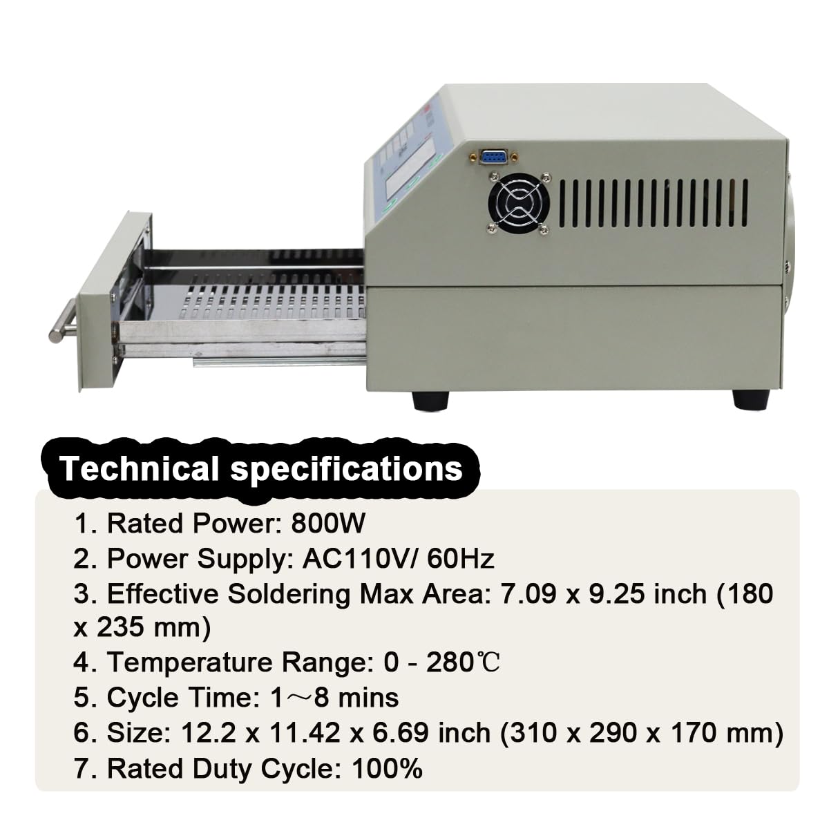 INTBUYING 110V Reflow Oven T962 v2.0 800W Micro-computer Control Reflow Soldering Machine with 7.1x9.3Inch Soldering Area Drawer Type Lead Infrared IC Heater Free Reflow Soldering Machine
