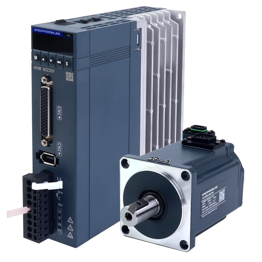 STEPPERONLINE AC Servo Motor kit A6 Series 400W Servo Motor 3000rpm 1.27Nm 17 Bit Absolute Encoder IP67 + 400W Impuls/RS485/analoger AC Servo Motor Driver+ 3.0M Cabels