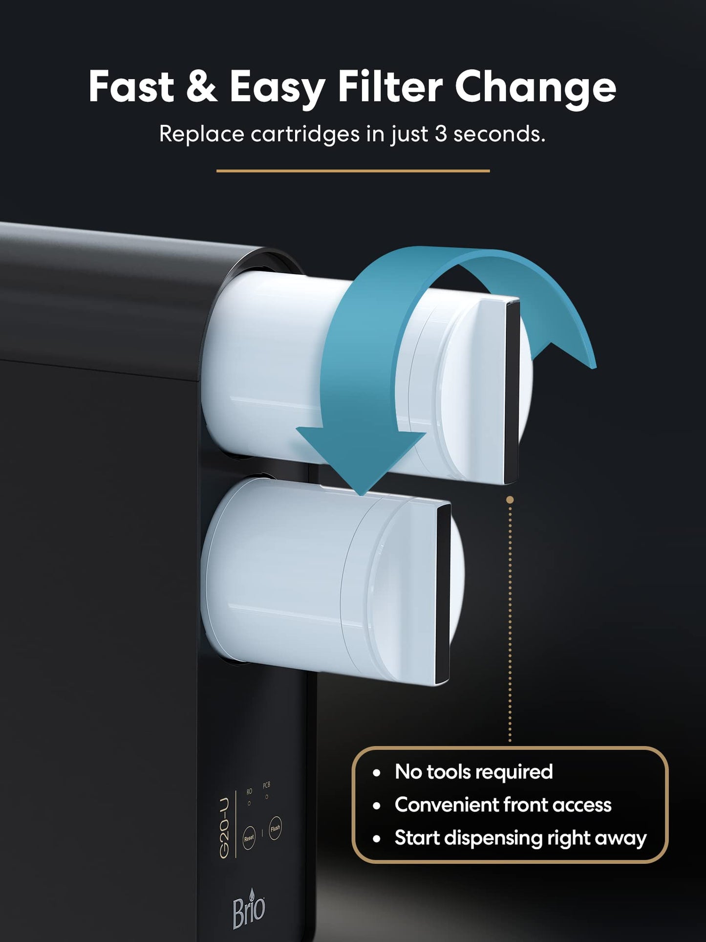 Brio Reverse Osmosis Water Filtration System, 700 GPD, 2:1 Pure to Drain, Tank-Less, Under Sink Faucet Mount