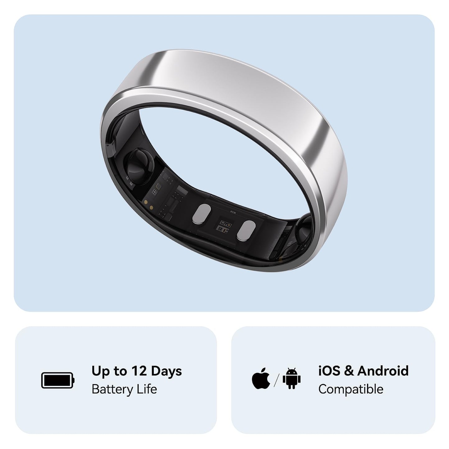 RingConn Gen 2, World’s First Smart Ring with Sleep Apnea Monitoring, No APP Subscription, 12-Day Battery Life, Stress/Heart Rate/Women's Health Tracker, Android & iOS Compatible (Silver, Size 10)